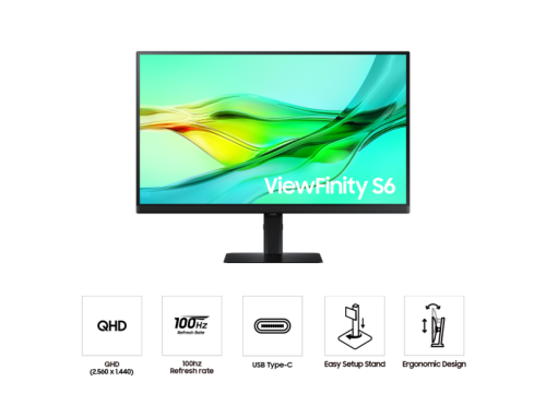 Samsung 27" ViewFinity S6 (S60UD) QHD 100Hz High Resolution Monitor, 27 Schwarz