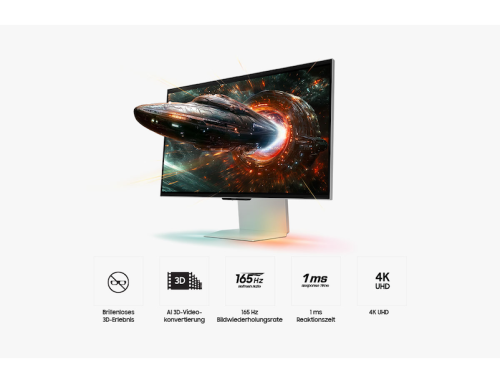Samsung 27" Odyssey 3D G90XF 4K UHD 165Hz 1ms Gaming Monitor, 27 Silber